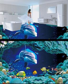 海洋世界海豚3d立體畫地畫地磚圖片_背景墻|裝飾畫_編號(hào)7427613_紅動(dòng)